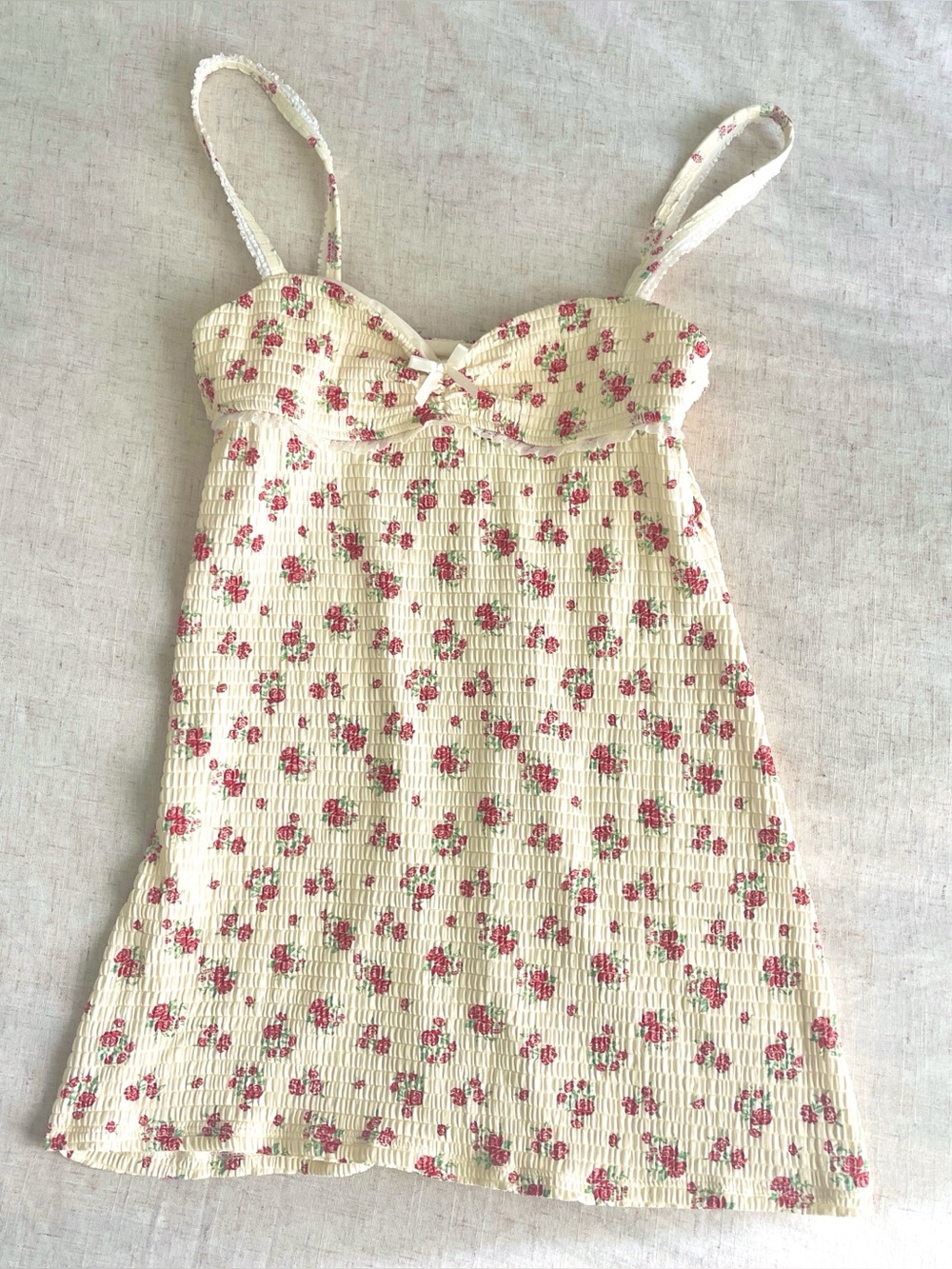 Floral Smocked Slip Dress - butter yellow with Pink Rose Print
